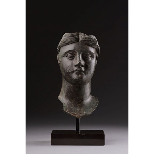 Ancient Roman Bronze Portrait Head of Young Woman